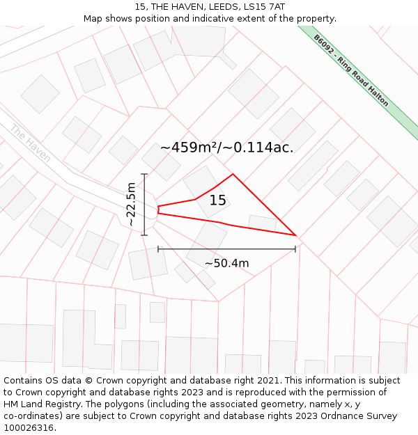 15, THE HAVEN, LEEDS, LS15 7AT: Plot and title map