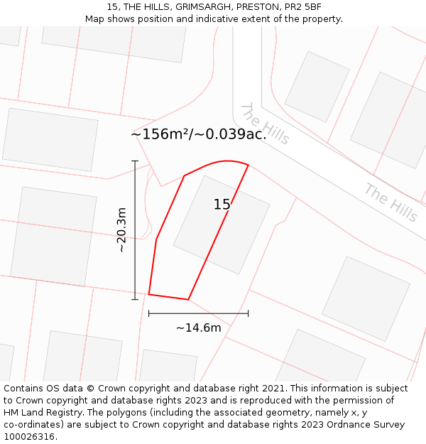 15, THE HILLS, GRIMSARGH, PRESTON, PR2 5BF: Plot and title map