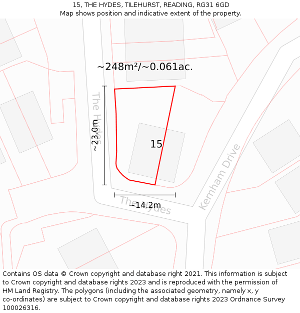 15, THE HYDES, TILEHURST, READING, RG31 6GD: Plot and title map