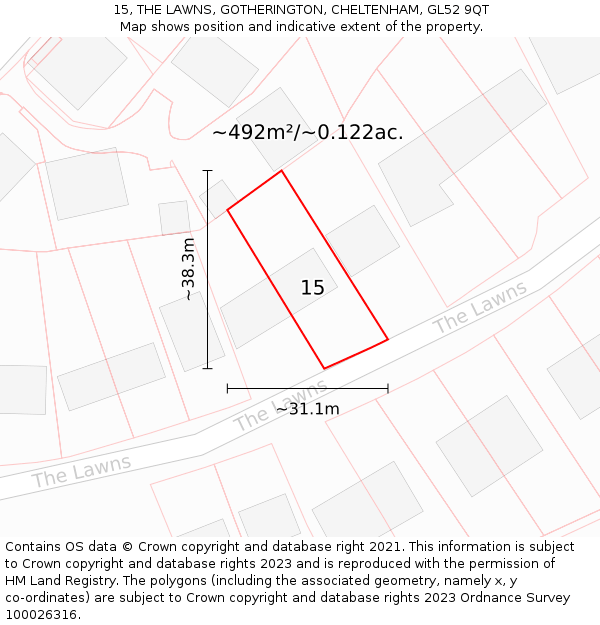 15, THE LAWNS, GOTHERINGTON, CHELTENHAM, GL52 9QT: Plot and title map