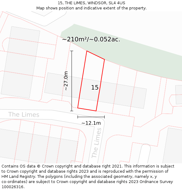 15, THE LIMES, WINDSOR, SL4 4US: Plot and title map