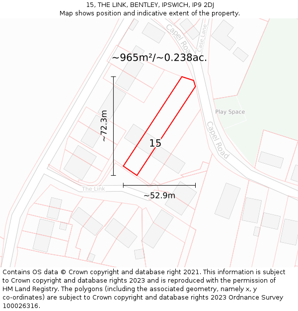 15, THE LINK, BENTLEY, IPSWICH, IP9 2DJ: Plot and title map