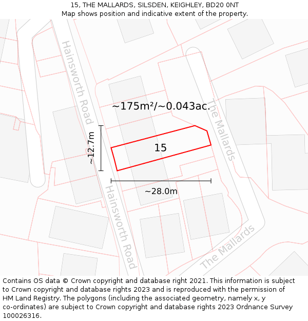 15, THE MALLARDS, SILSDEN, KEIGHLEY, BD20 0NT: Plot and title map