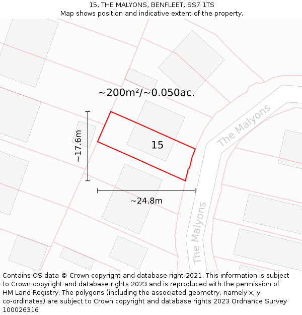 15, THE MALYONS, BENFLEET, SS7 1TS: Plot and title map