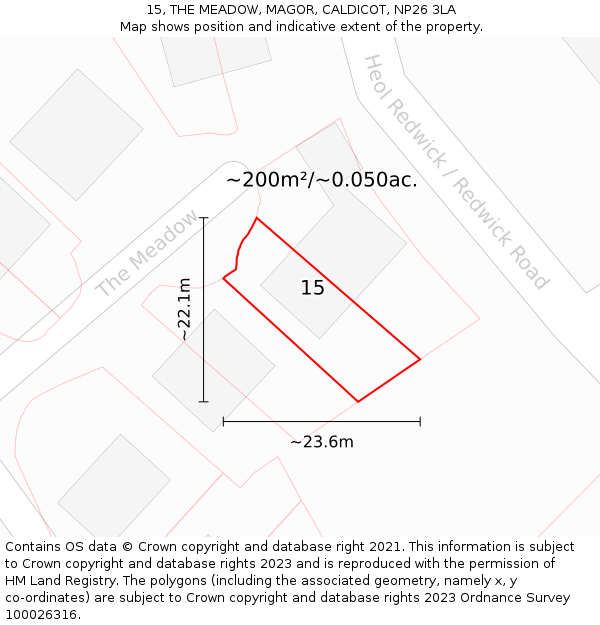 15, THE MEADOW, MAGOR, CALDICOT, NP26 3LA: Plot and title map