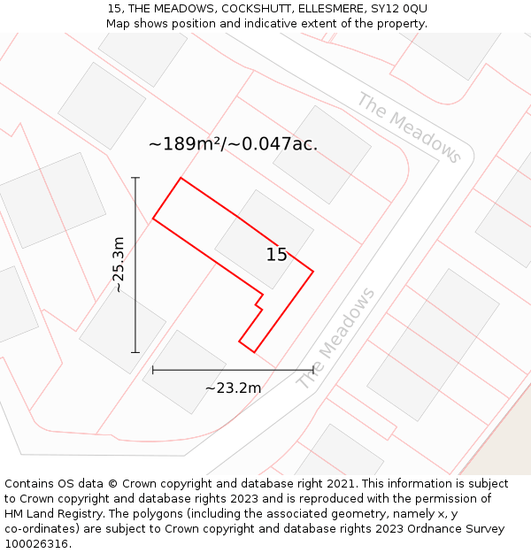 15, THE MEADOWS, COCKSHUTT, ELLESMERE, SY12 0QU: Plot and title map