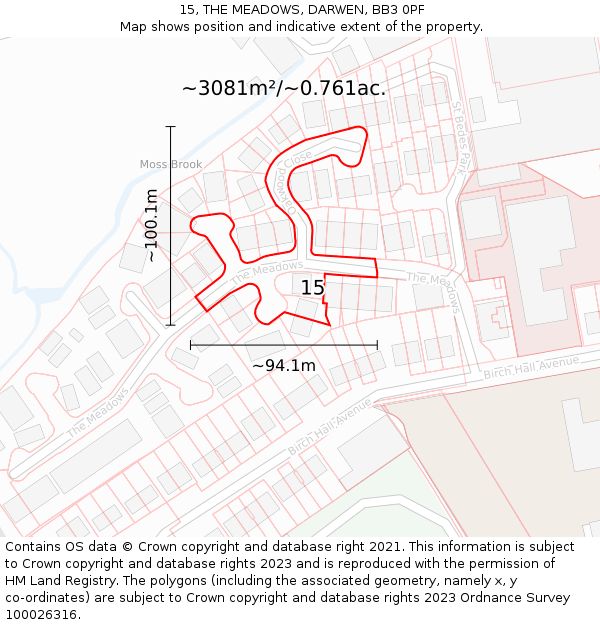 15, THE MEADOWS, DARWEN, BB3 0PF: Plot and title map