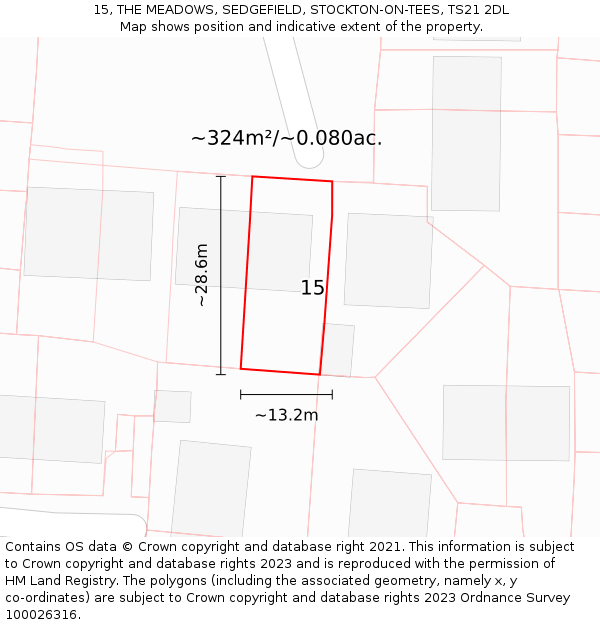 15, THE MEADOWS, SEDGEFIELD, STOCKTON-ON-TEES, TS21 2DL: Plot and title map
