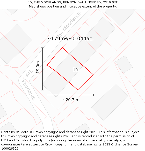 15, THE MOORLANDS, BENSON, WALLINGFORD, OX10 6RT: Plot and title map