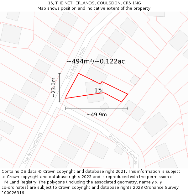 15, THE NETHERLANDS, COULSDON, CR5 1NG: Plot and title map
