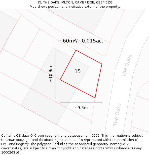 15, THE OAKS, MILTON, CAMBRIDGE, CB24 6ZG: Plot and title map