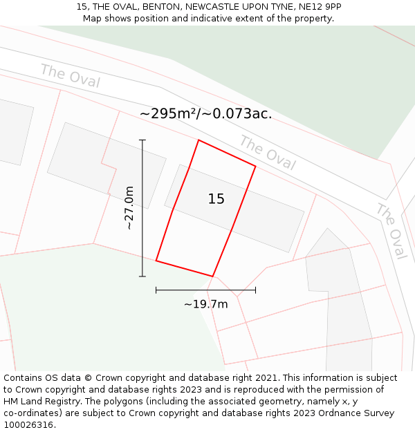 15, THE OVAL, BENTON, NEWCASTLE UPON TYNE, NE12 9PP: Plot and title map