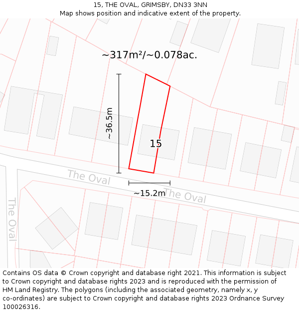 15, THE OVAL, GRIMSBY, DN33 3NN: Plot and title map