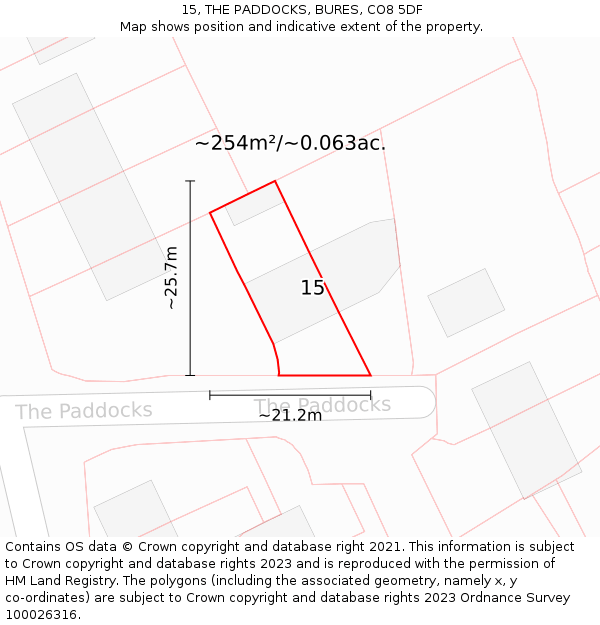 15, THE PADDOCKS, BURES, CO8 5DF: Plot and title map