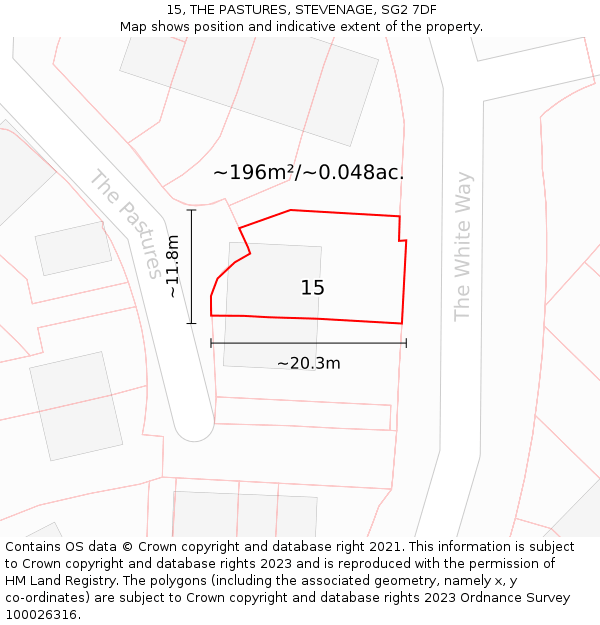 15, THE PASTURES, STEVENAGE, SG2 7DF: Plot and title map