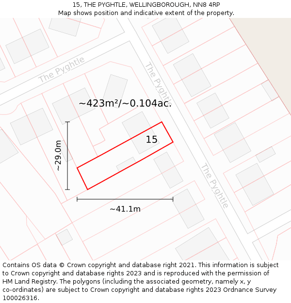 15, THE PYGHTLE, WELLINGBOROUGH, NN8 4RP: Plot and title map