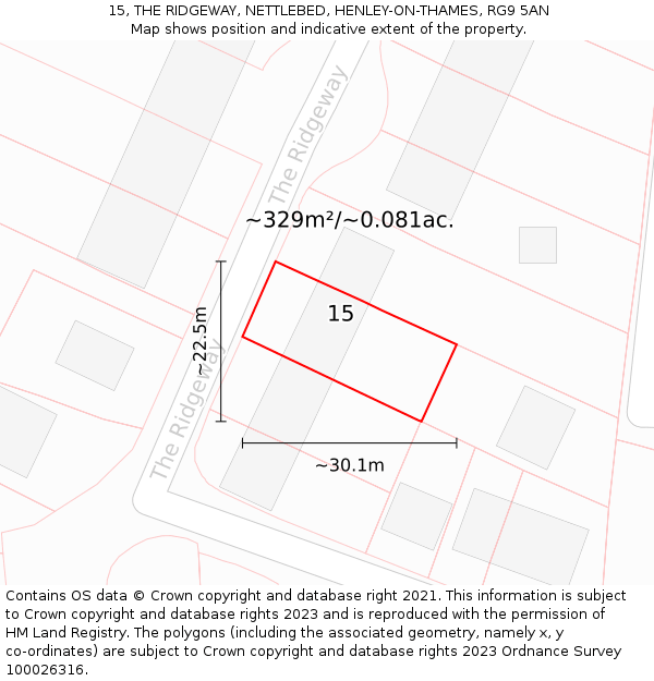 15, THE RIDGEWAY, NETTLEBED, HENLEY-ON-THAMES, RG9 5AN: Plot and title map