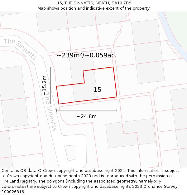 15, THE SINNATTS, NEATH, SA10 7BY: Plot and title map