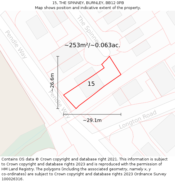 15, THE SPINNEY, BURNLEY, BB12 0PB: Plot and title map