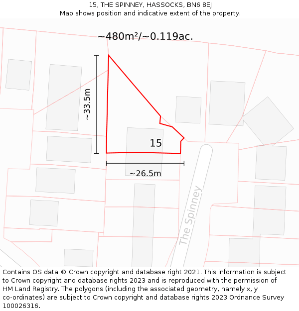 15, THE SPINNEY, HASSOCKS, BN6 8EJ: Plot and title map