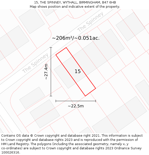 15, THE SPINNEY, WYTHALL, BIRMINGHAM, B47 6HB: Plot and title map