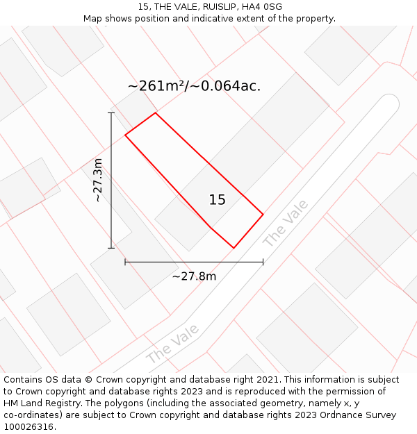 15, THE VALE, RUISLIP, HA4 0SG: Plot and title map