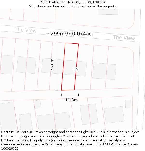 15, THE VIEW, ROUNDHAY, LEEDS, LS8 1HQ: Plot and title map