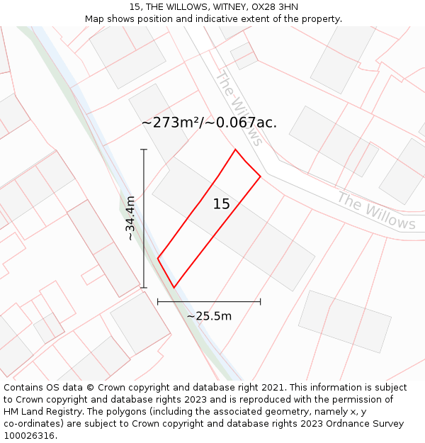 15, THE WILLOWS, WITNEY, OX28 3HN: Plot and title map