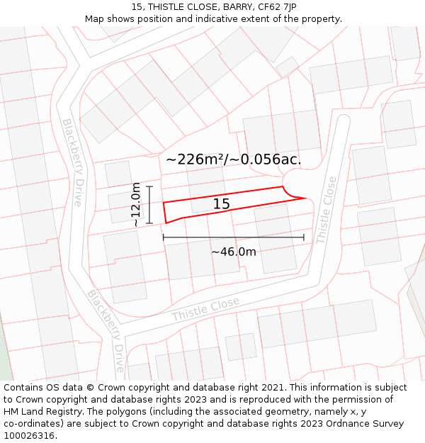 15, THISTLE CLOSE, BARRY, CF62 7JP: Plot and title map