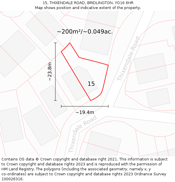 15, THIXENDALE ROAD, BRIDLINGTON, YO16 6HR: Plot and title map