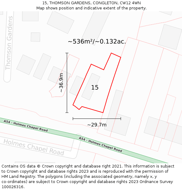 15, THOMSON GARDENS, CONGLETON, CW12 4WN: Plot and title map