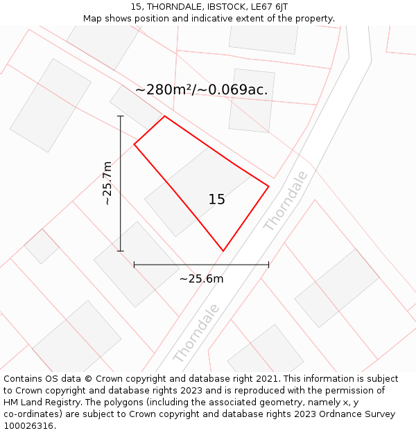 15, THORNDALE, IBSTOCK, LE67 6JT: Plot and title map