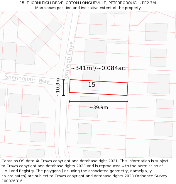 15, THORNLEIGH DRIVE, ORTON LONGUEVILLE, PETERBOROUGH, PE2 7AL: Plot and title map