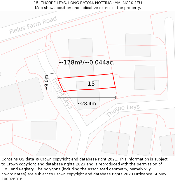 15, THORPE LEYS, LONG EATON, NOTTINGHAM, NG10 1EU: Plot and title map