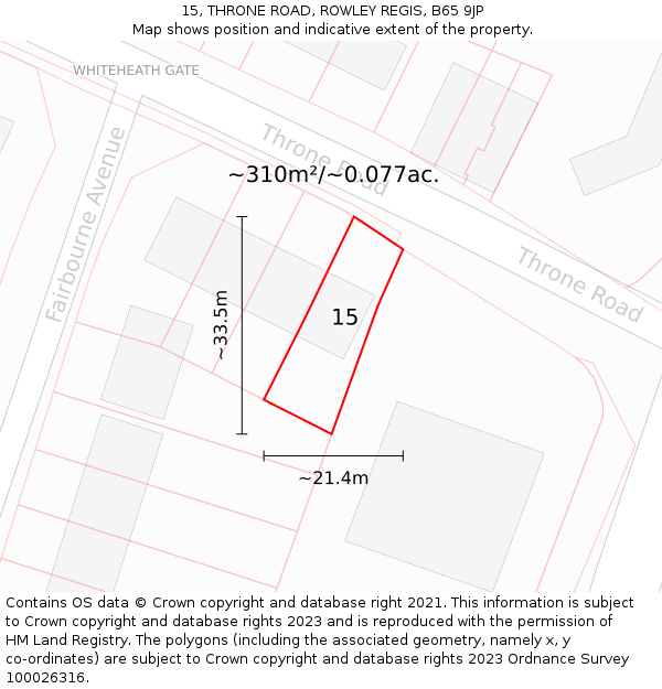 15, THRONE ROAD, ROWLEY REGIS, B65 9JP: Plot and title map