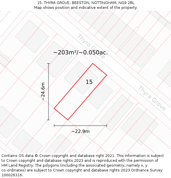 15, THYRA GROVE, BEESTON, NOTTINGHAM, NG9 2BL: Plot and title map