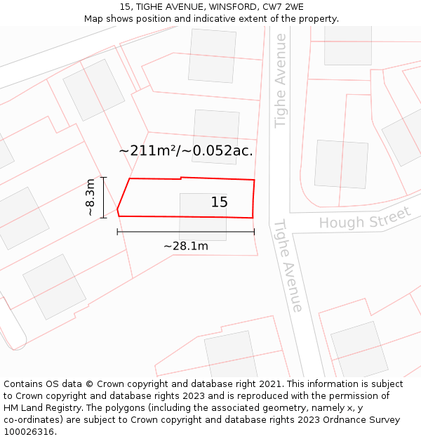15, TIGHE AVENUE, WINSFORD, CW7 2WE: Plot and title map