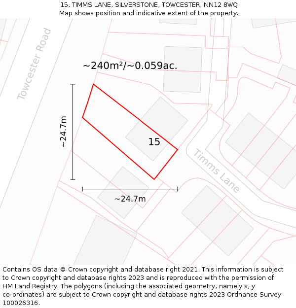15, TIMMS LANE, SILVERSTONE, TOWCESTER, NN12 8WQ: Plot and title map