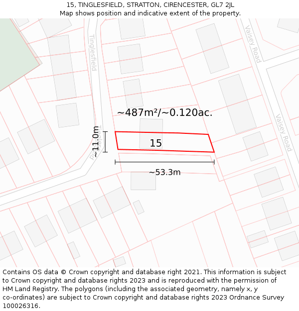 15, TINGLESFIELD, STRATTON, CIRENCESTER, GL7 2JL: Plot and title map