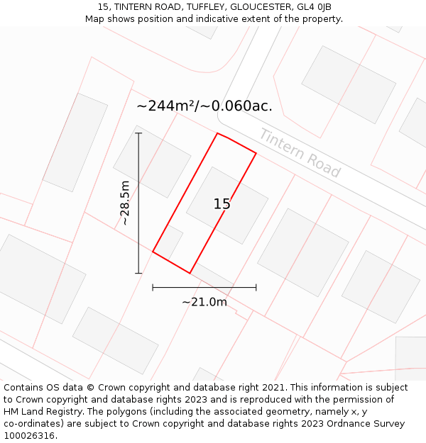 15, TINTERN ROAD, TUFFLEY, GLOUCESTER, GL4 0JB: Plot and title map