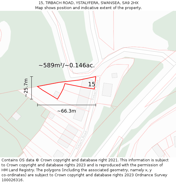15, TIRBACH ROAD, YSTALYFERA, SWANSEA, SA9 2HX: Plot and title map