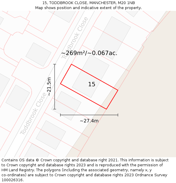 15, TODDBROOK CLOSE, MANCHESTER, M20 1NB: Plot and title map