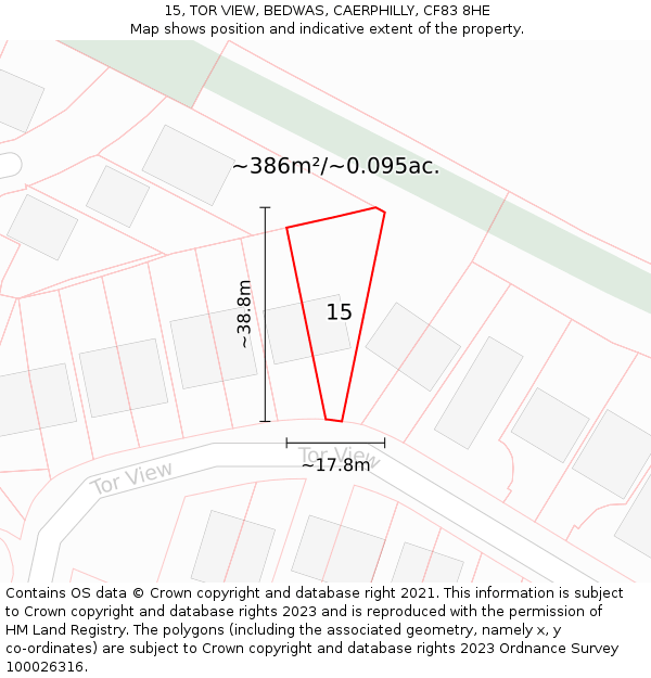 15, TOR VIEW, BEDWAS, CAERPHILLY, CF83 8HE: Plot and title map