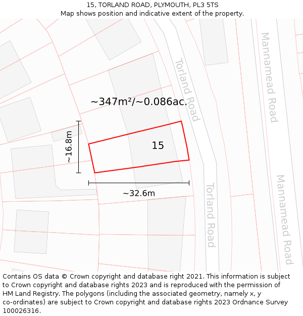 15, TORLAND ROAD, PLYMOUTH, PL3 5TS: Plot and title map