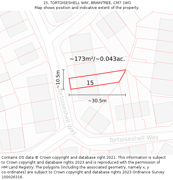 15, TORTOISESHELL WAY, BRAINTREE, CM7 1WG: Plot and title map