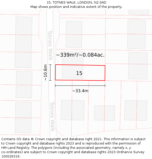 15, TOTNES WALK, LONDON, N2 0AD: Plot and title map