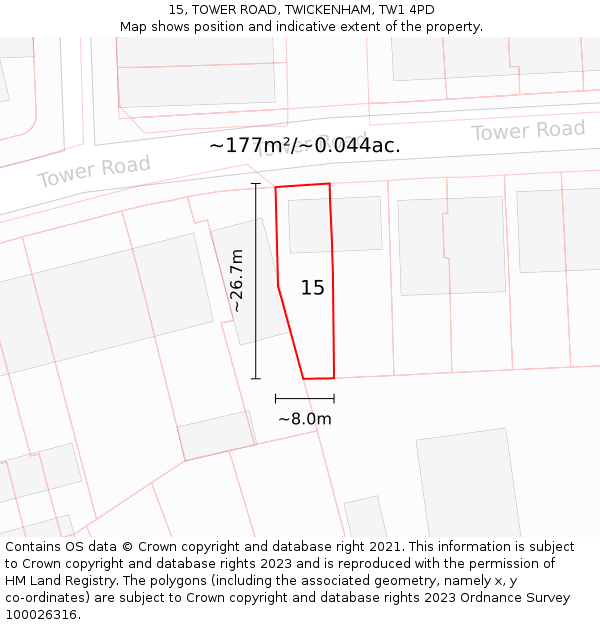 15, TOWER ROAD, TWICKENHAM, TW1 4PD: Plot and title map