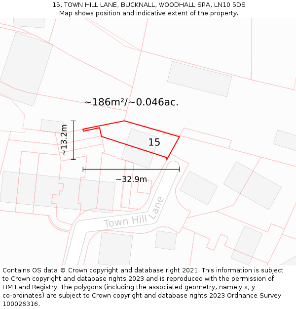 15, TOWN HILL LANE, BUCKNALL, WOODHALL SPA, LN10 5DS: Plot and title map