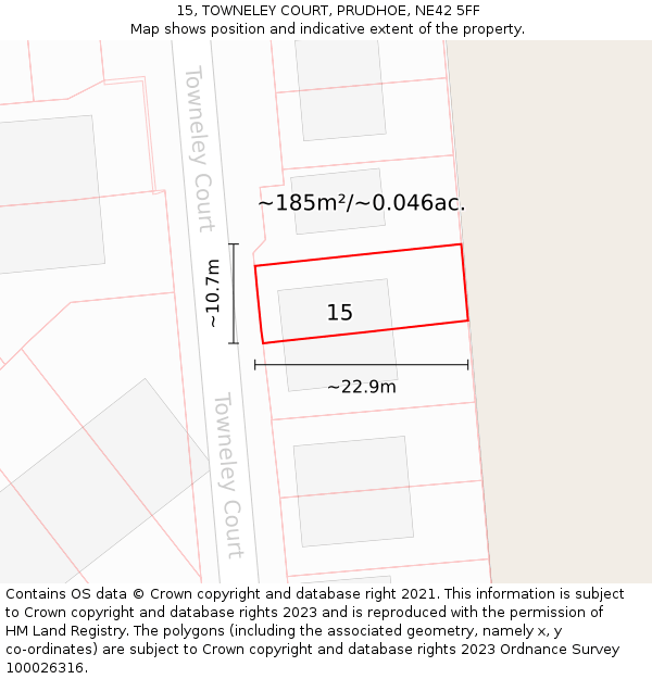 15, TOWNELEY COURT, PRUDHOE, NE42 5FF: Plot and title map
