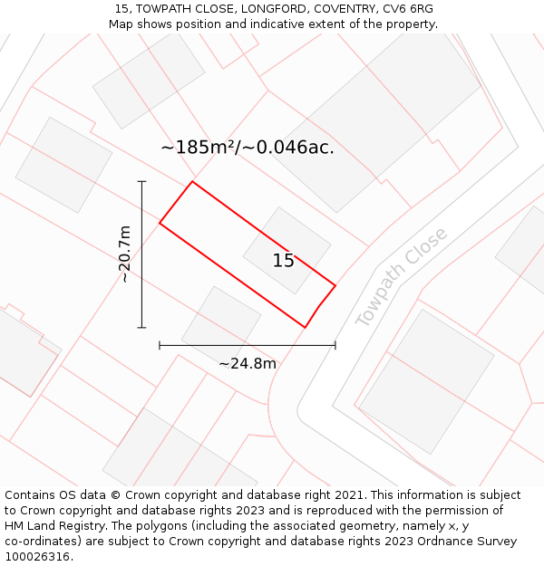 15, TOWPATH CLOSE, LONGFORD, COVENTRY, CV6 6RG: Plot and title map